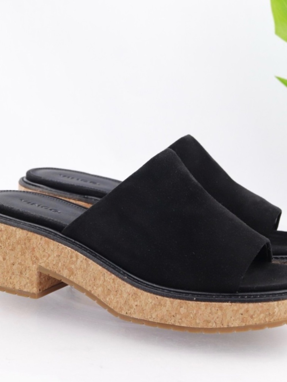 VINCE Black Cork Suede Platform Slide Sandals - Women